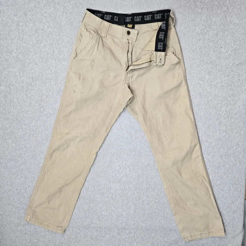 CAT Men Pants 30X32 Khaki Khakis Twill Work Pants Button 32